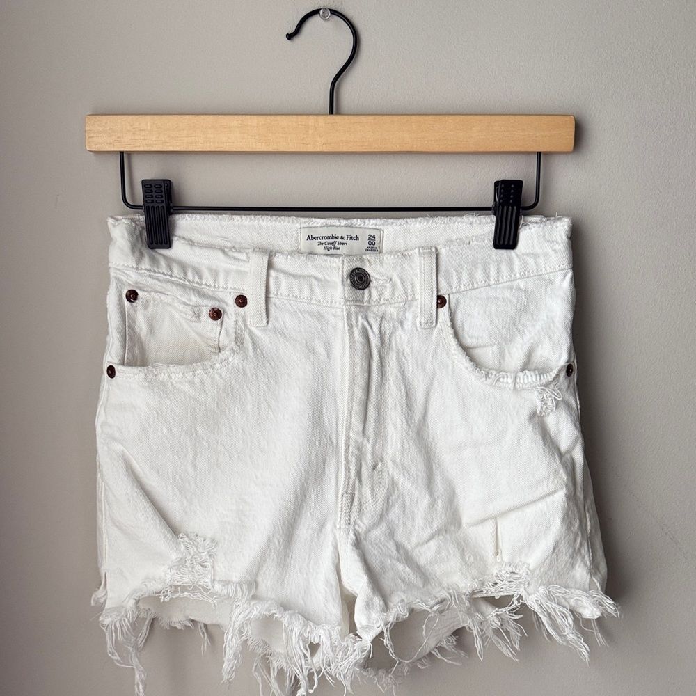 Abercrombie & Fitch The Cutoff Short High Rise White Raw Hem - Picture 1 of 5